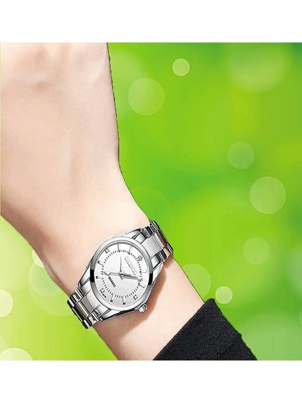 Women's White Analog Quartz Stainless Steel Luminous Waterproof Dress Watches